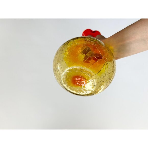 SOLD - Blenko Amberina Crackle Ombre Glass MCM Handkerchief Bulbuous Vase - Picture 5 of 8